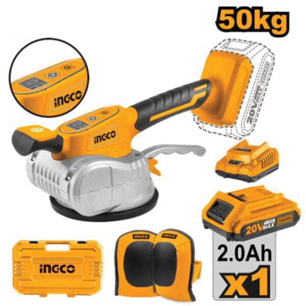 Ventosa Vibrante per piastrelle a batteria 20V c/1bat.+caric.+ginocch.