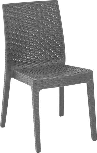 Sedia Selene in resina schienale alto color antracite, stampato rattan
