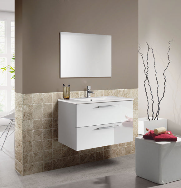 Mobile bagno sospeso 80x46x58h bianco 2cassetti lavabo e specchio