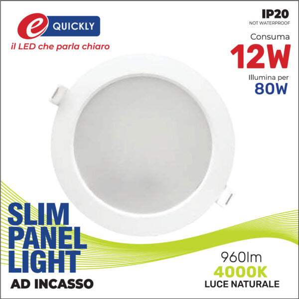 Slim panel 12w 4000k tondo incasso