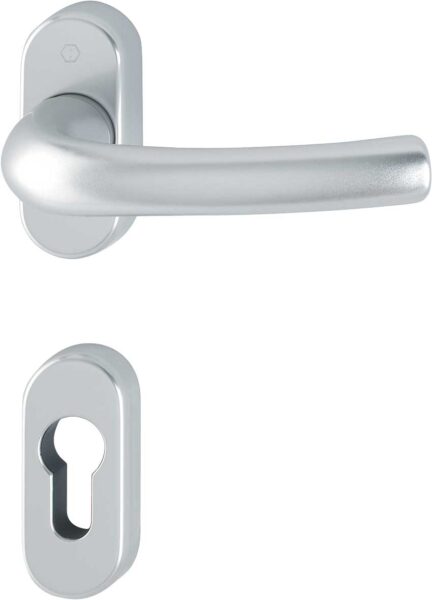 Maniglia Tokyo con rosetta e bocchetta Foro Yale Argento