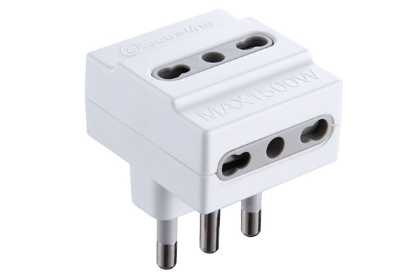 Adattatore triplo spina 16A, prese bipasso 10/16A, colore bianco