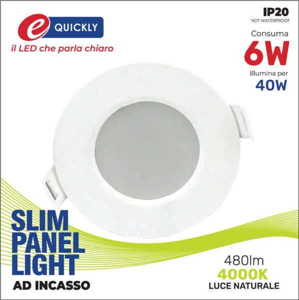 Slim panel 6w 4000k tondo incasso