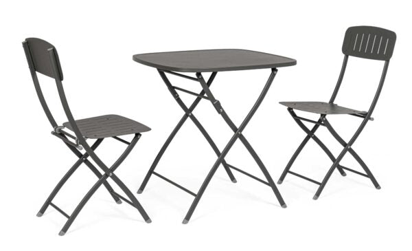 Set Bistrot Yvonne 3 pezzi (1 tavolo + 2 sedie) antracite
