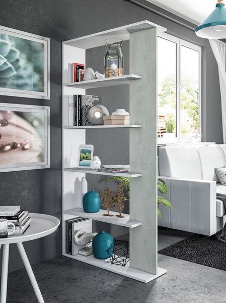 Libreria alida 90x25x180 cemento bianco