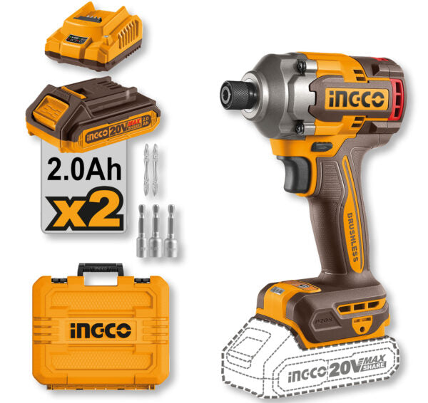 Avvitatore ad impulsi 20V da 1/4P. c/2 batterie da 2.0ah 285N.m