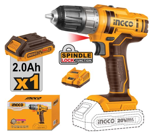 Trapano 20V c/1 batteria da 2.0ah+caricabatterie