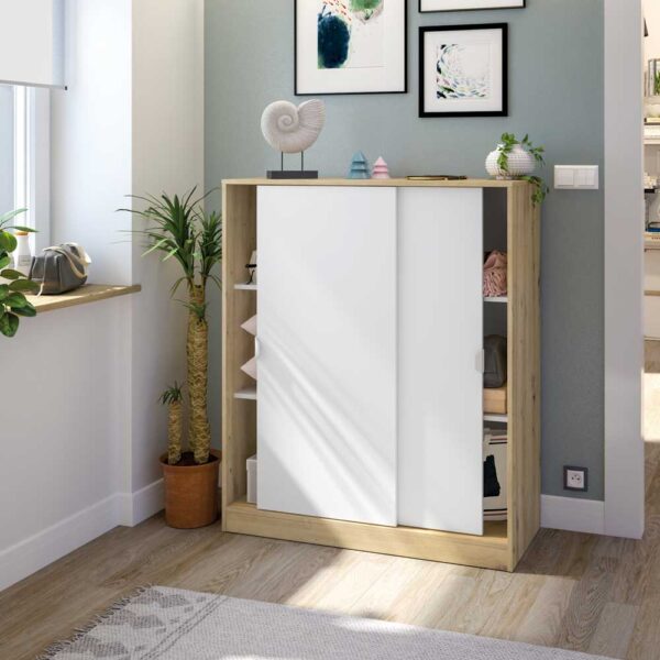 Mobile Scarpiera A.Scorrevoli 100x40x119h Bianco Artik/Rovere Canadian