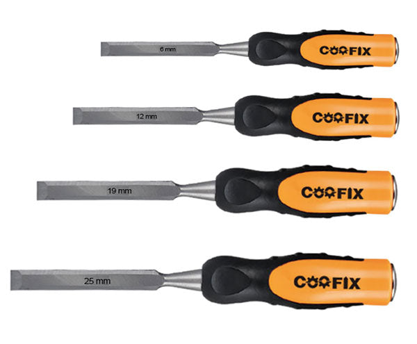 Set 4 scalpelli per legno lama CRV finitura satinata mm.6-12-19-25