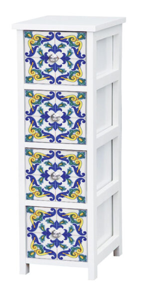 Cassettiera 4 cassetti 20,5x28x71h decoro Vietri