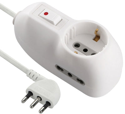 Multipresa 3 posti:1 schuko + 2 prese bipasso 10/16A - spina 10A