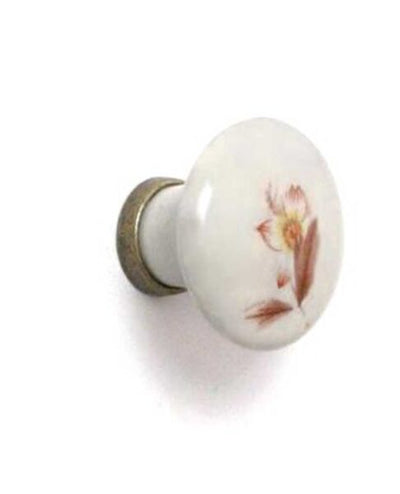 Pomolo tondo in ceramica 32mm avorio con decoro