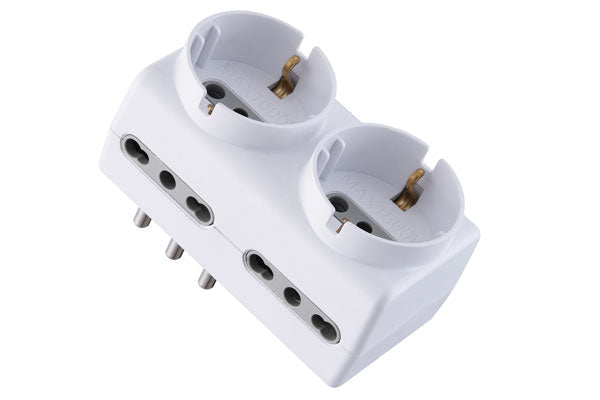 Adattatore 6 posti spina 16a,prese: 4 bipasso e 2 schuko colore bianco