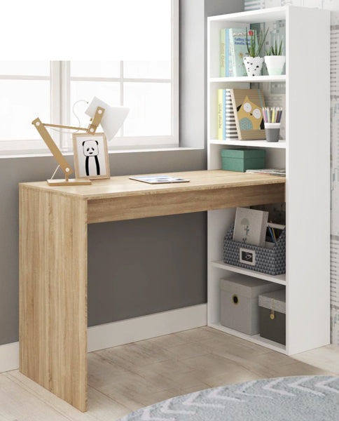 Scrivania con libreria Duplo Bianco Artik e Rovere Canadian
