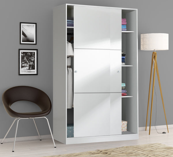 Armadio scorrevole 2 ante scorrevoli 120x50x200h bianco lucido
