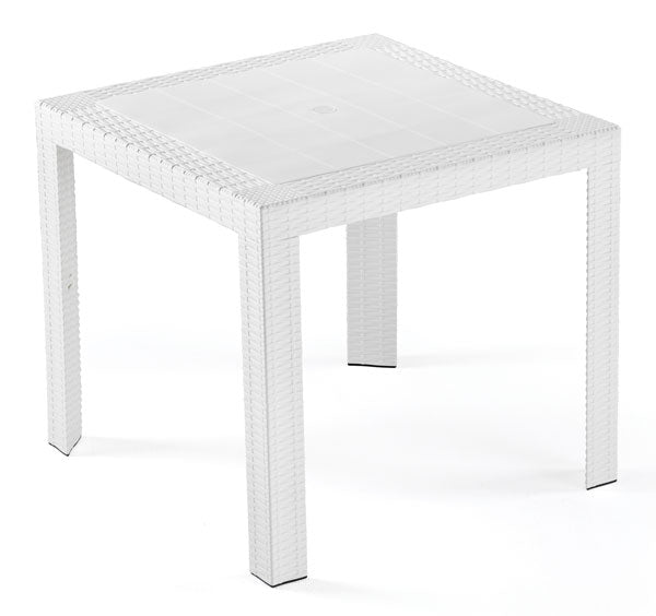 Tavolo in resina saturno quadrato mis.80x80  bianco, stampato rattan.