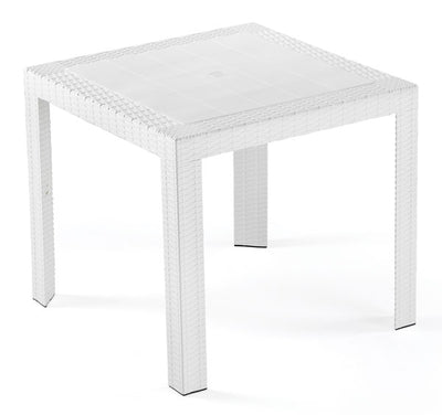 Tavolo in resina saturno quadrato mis.80x80  bianco, stampato rattan.