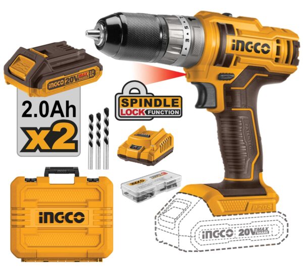 Trapano a percussione 20V c/2 batterie da 2.0ah+caricab.+valigetta