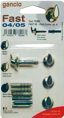 Gancio fast con tassello mm.5, finitura cromo,in blister da 4 pezzi
