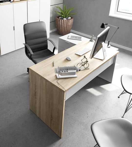 Scrivania ufficio con cassettiera bianco/rovere canadian 145x107x70h