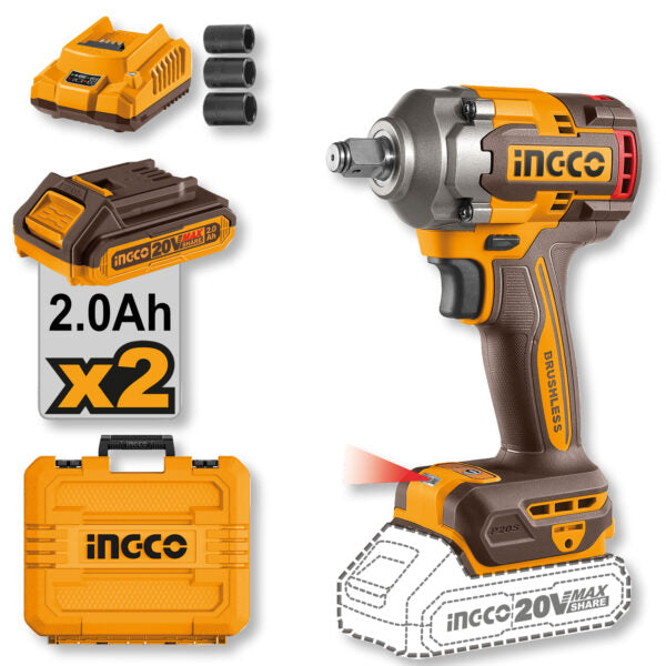 Avvitatore ad impulsi 20V da 1/2P. c/2 batterie da 4.0ah 400N.m