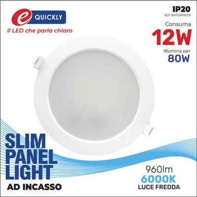 Slim panel 12w 6000k tondo incasso