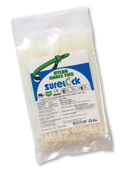 Fascette in nylon 66 bianco mm.75x2,5 in busta da 100pz.