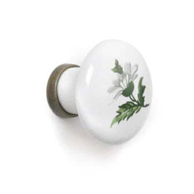 Pomolo tondo in ceramica 32mm bianco con decoro