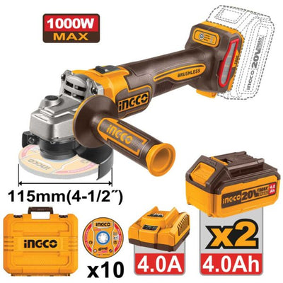 Smerigliatrice Angolare 115MM 20V-1000W 2 Batterie 4ah+car+val