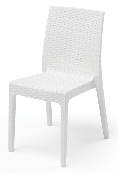 Sedia Selene in resina schienale alto color bianco, stampato rattan