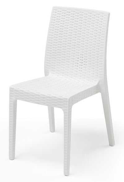 Sedia Selene in resina schienale alto color bianco, stampato rattan