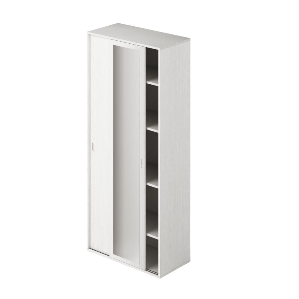 Ingresso modulo da 90 ante scorrevoli 1 anta bianco frassinato e 1 anta specchio con ripiani