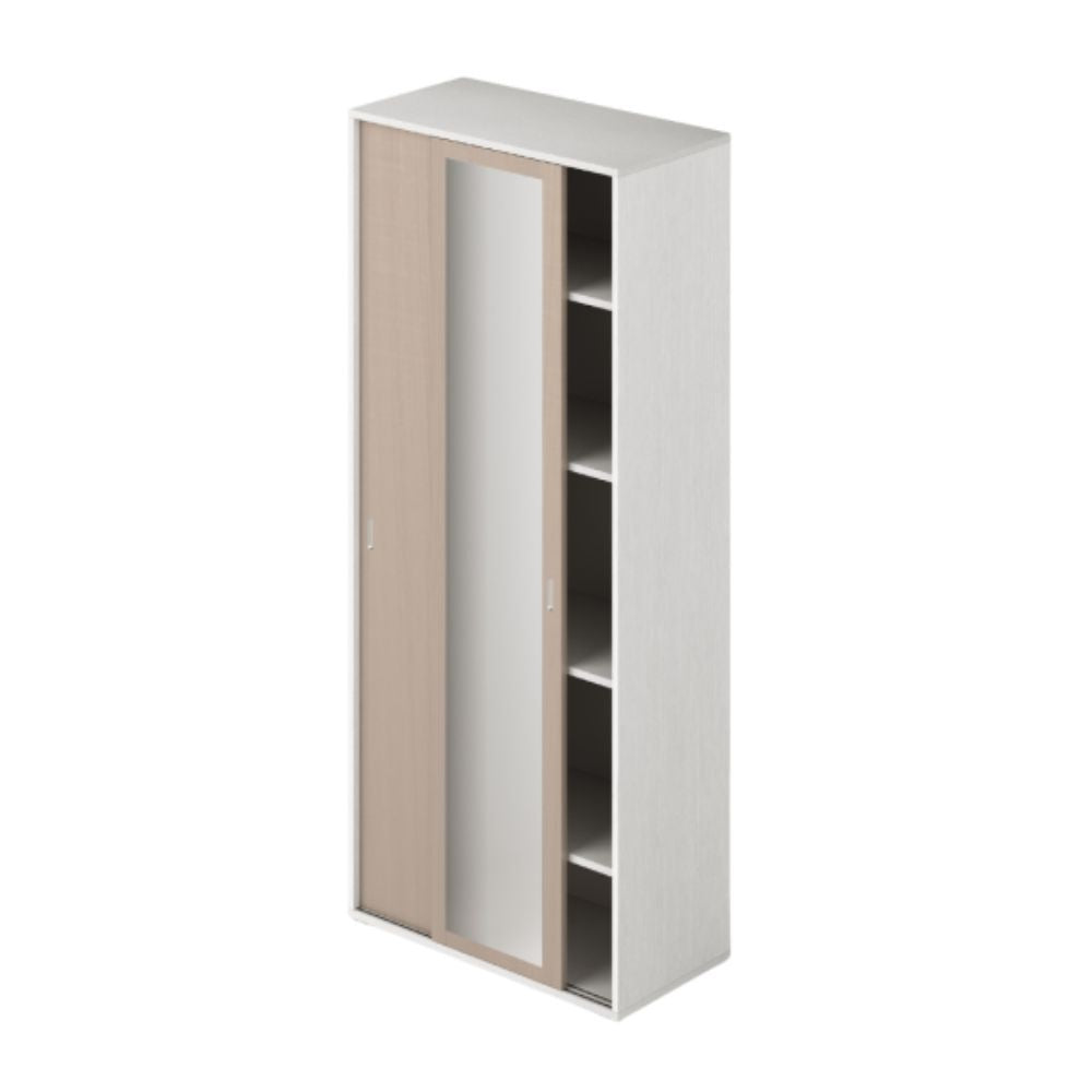 Ingresso modulo da 90 ante scorrevoli 1 anta olmo e 1 anta specchio con ripiani