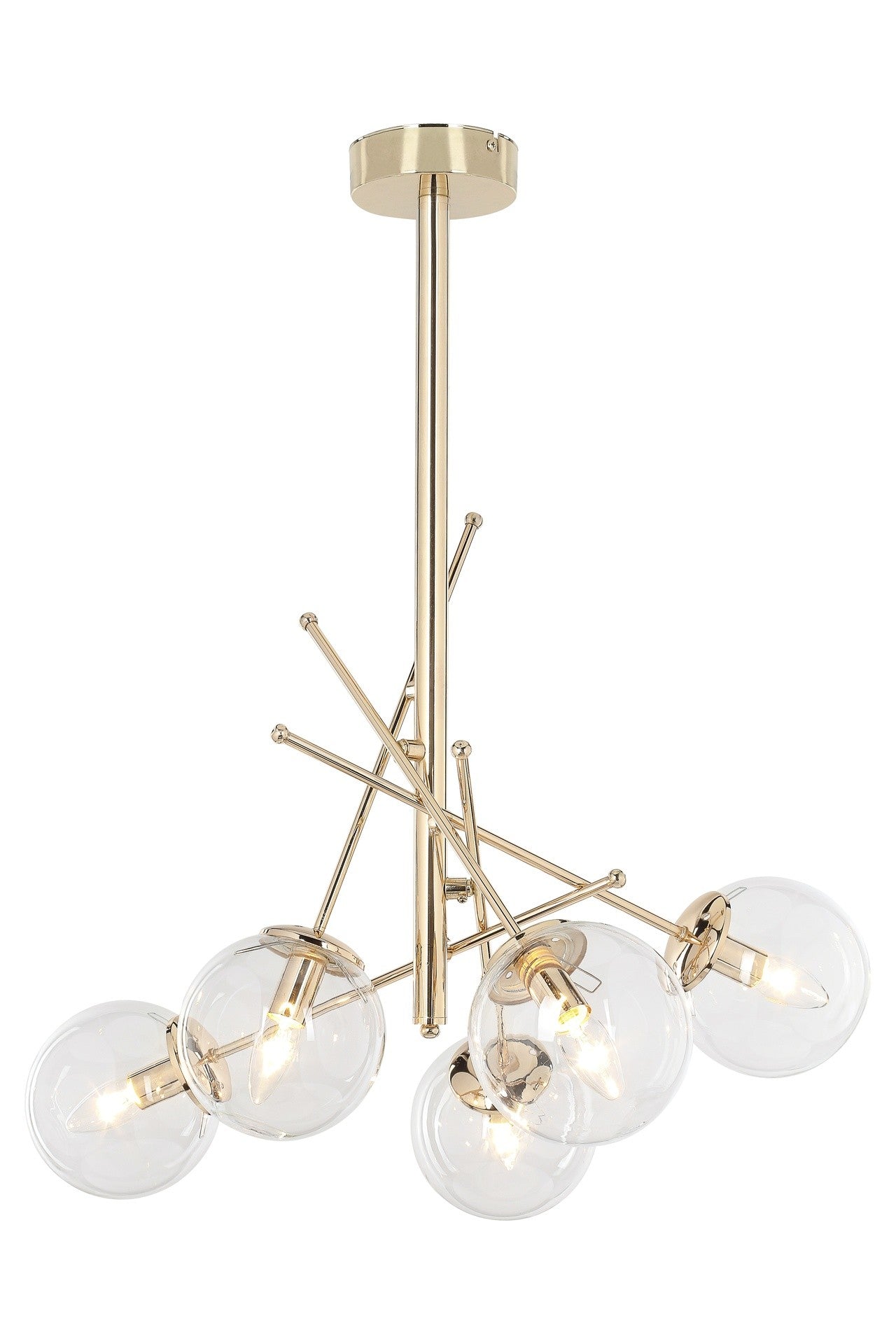 Lampada da soffitto Gondia ASZ1391 in metallo colore oro con 5 paralumi in vetro