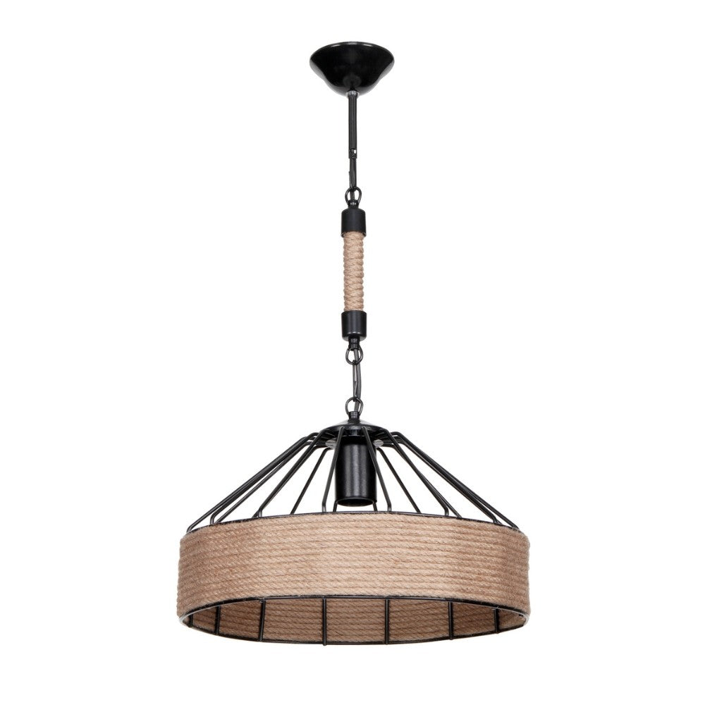 Lampada da soffitto Malina ASZ1180 struttura in metallo nero con dettagli in iuta