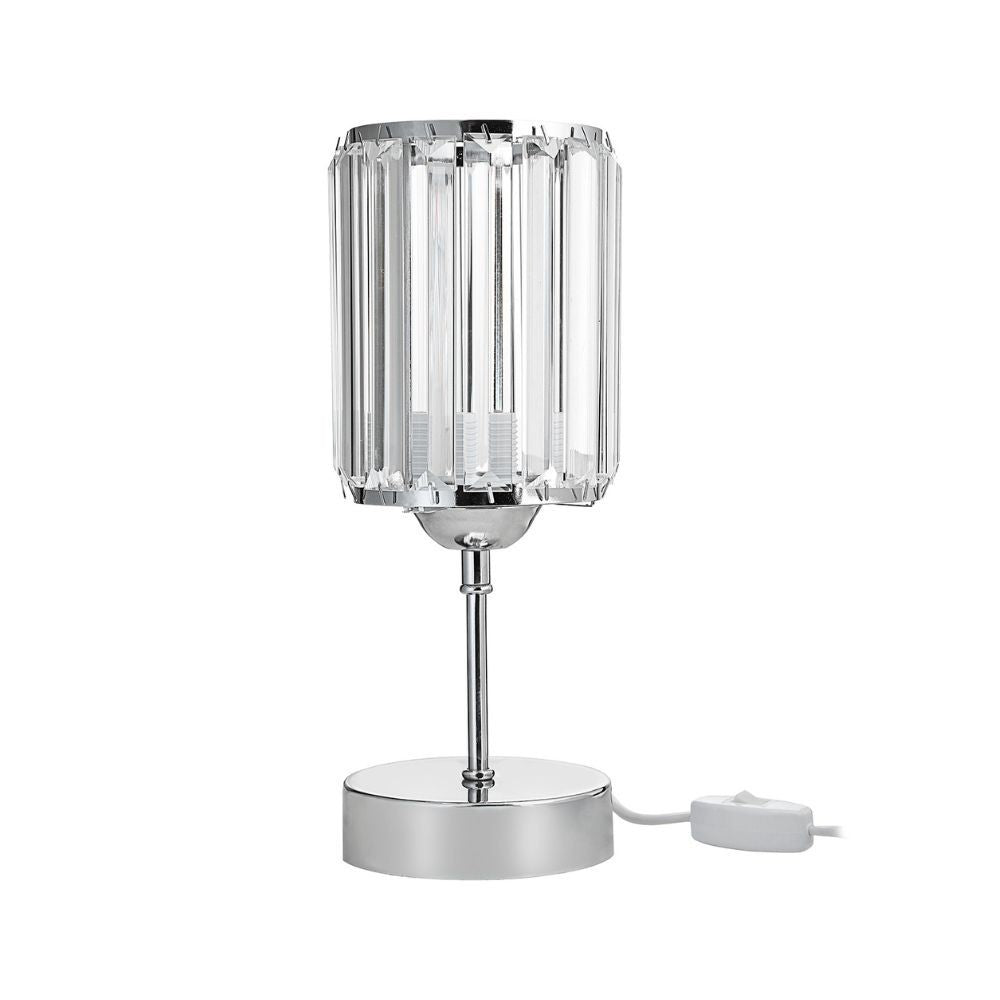 Lampada da tavolo Alis cromata e paralume effetto cristallo MNG7079