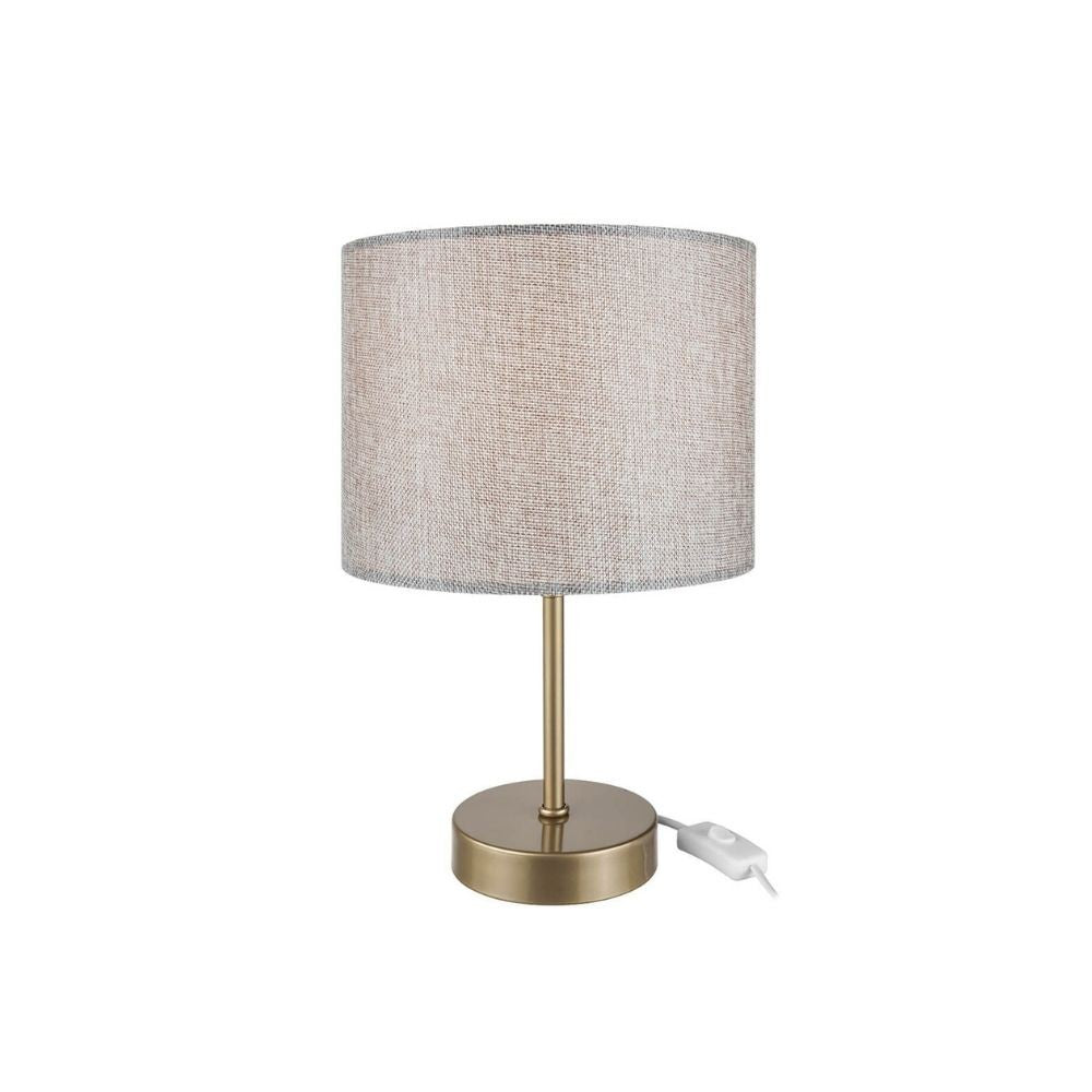 Lampada da tavolo Flora ASZ1496 con paralume cilindrico in PVC effetto tessuto sabbia