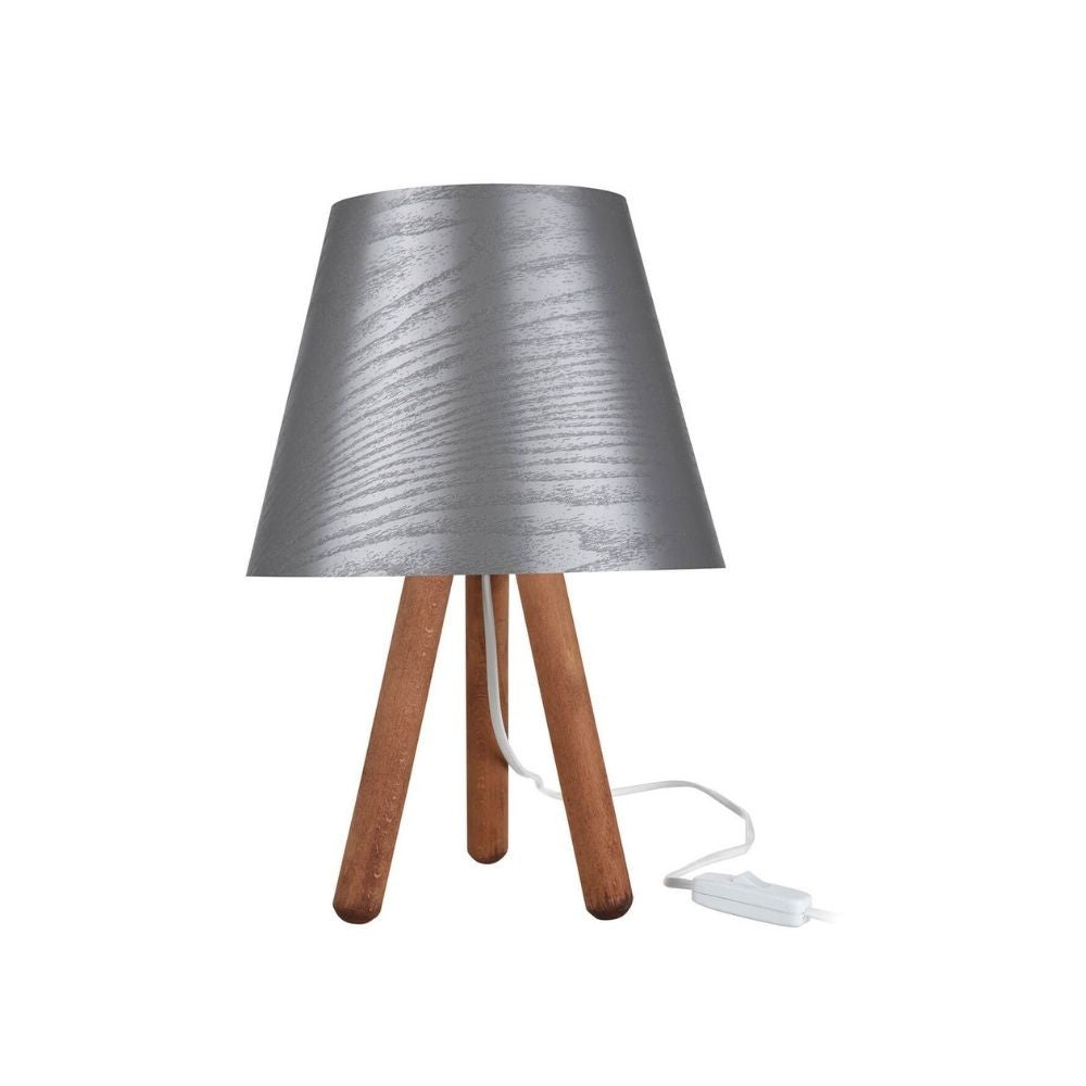 Lampada da tavolo Pino ASZ1453 treppiede legno e paralume grigio