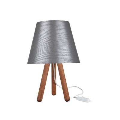 Lampada da tavolo Pino ASZ1453 treppiede legno e paralume in PVC effetto tessuto grigio