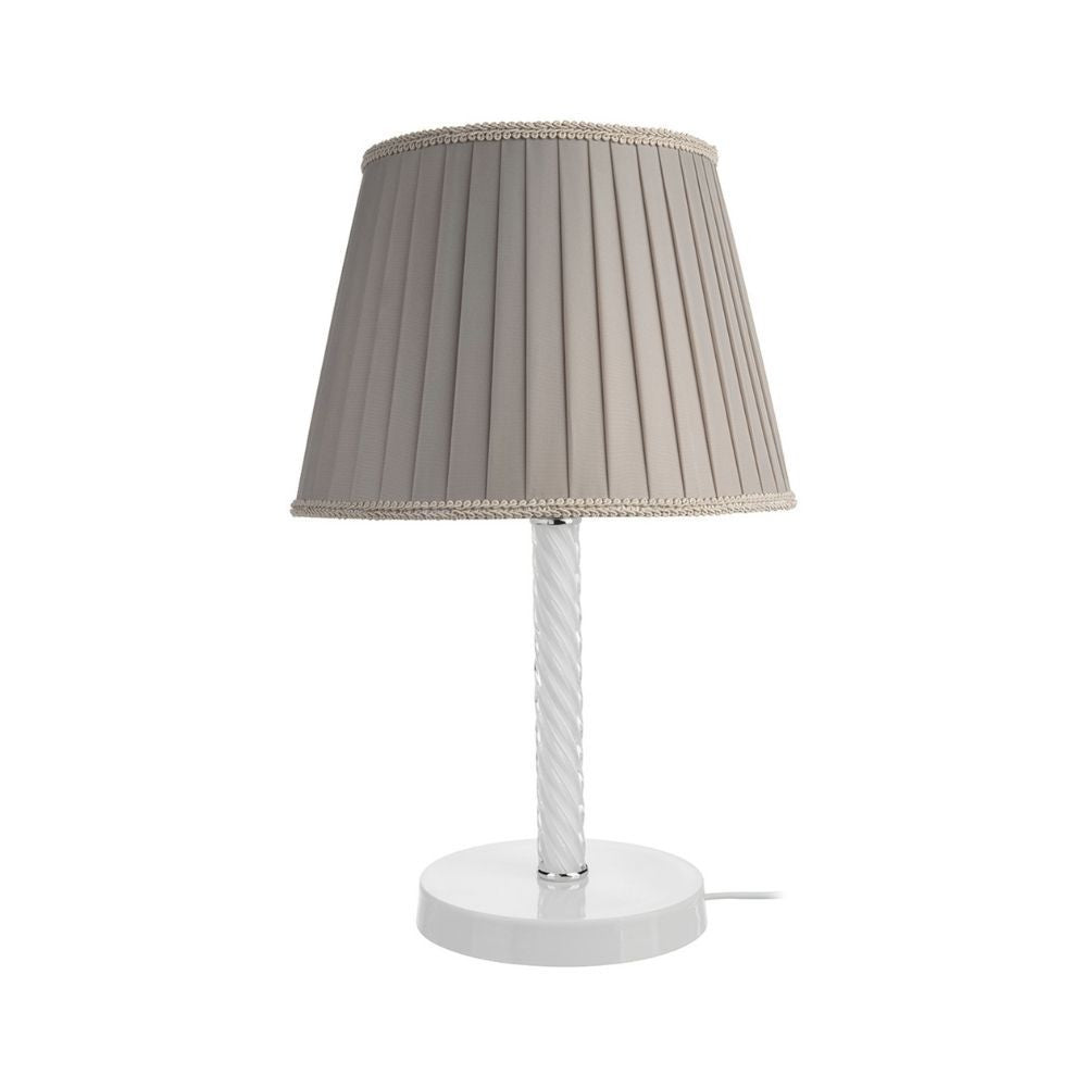 Lampada da tavolo Piray ASZ1277 vetro bianco e paralume in PVC effetto tessuto beige