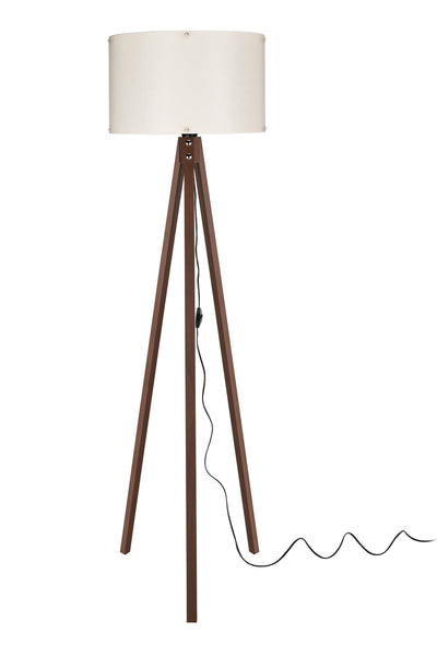 Lampada da terra Aden ASZ1460 con piantana in noce e paralume in PVC effetto tessuto crema