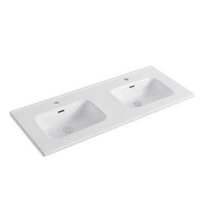 Lavabo consolle da appoggio LAV9140DS in ceramica 2 vasche 141x46 cm. bianco lucido