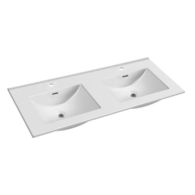 Lavabo da appoggio 385983 in ceramica due vasche 140x46 cm colore bianco lucido