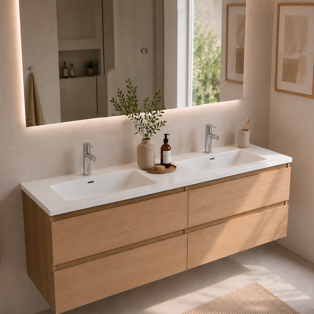 Lavabo da appoggio Bulnes120 in ceramica 2 vasche bianco lucido 121x46.5 cm.