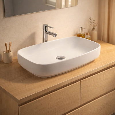Lavabo da appoggio LAV43560 in ceramica 60x38x14 cm bianco lucido
