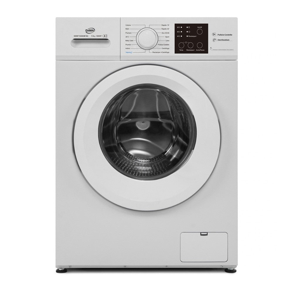Lavatrice Daya DSW71026SM18A Extra Slim 41 cm. 7 kg 1000 giri Inverter BLDC Vapore e Weight Sensing bianca classe A