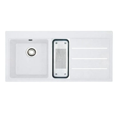 Lavello 1 vasca e mezza Franke TFF 651 Mythos Fusion da incasso 100x50.5 cm. con gocciolatoio destro bianco