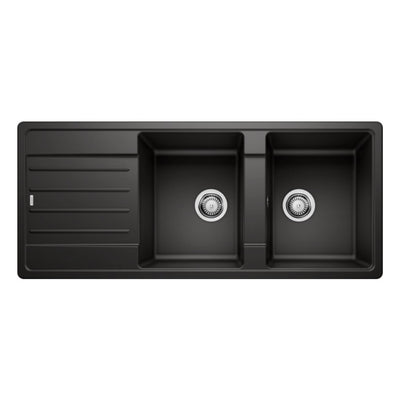 Lavello 2 vasche Blanco Legra 1526088 con gocciolatoio reversibile sopratop 116x50 cm. silgranit nero