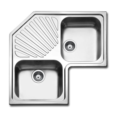 Lavello angolare da incasso ROAN2IBC 2 vasche con gocciolatoio 83x83 cm inox