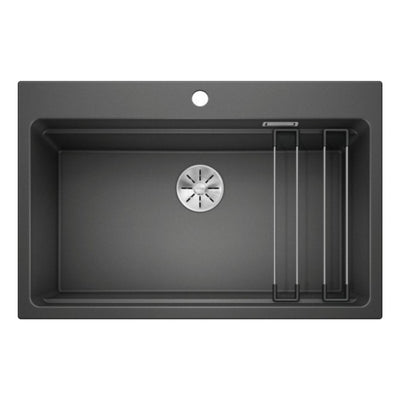 Lavello Blanco monovasca sintetico Etagon8 1525187 tappo a cestello InFino e coppia di barre in acciaio inox 78x51 cm. antracite